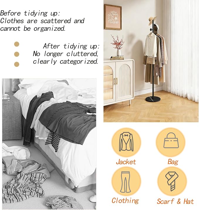 coat rack freestanding coat tree Marble base 3 height options metal coat rack jacket coat bag perchero heavy duty coat rack Available for hall office entryway black coat rack (black)