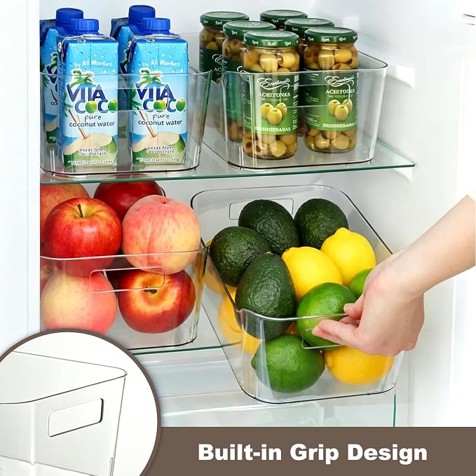 Hudgan 8 Pack Clear Pantry Organizer Bins for Kitchen, Clear Plastic Storage Bins for Bathroom, Pantry Organizer Containers for Home Edit, Drawer, Under Sink, Fridge