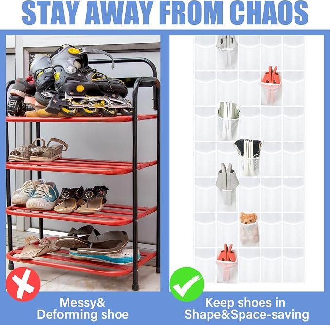 Windyun 2 Pcs 40 Pocket Over The Door Shoe Organizer Large Breathable Mesh Hanging Shoe Rack for Closet Space Saving Shoes Storage Holder Hanger for Dorm Room Bathroom Bedroom Entryway (White)