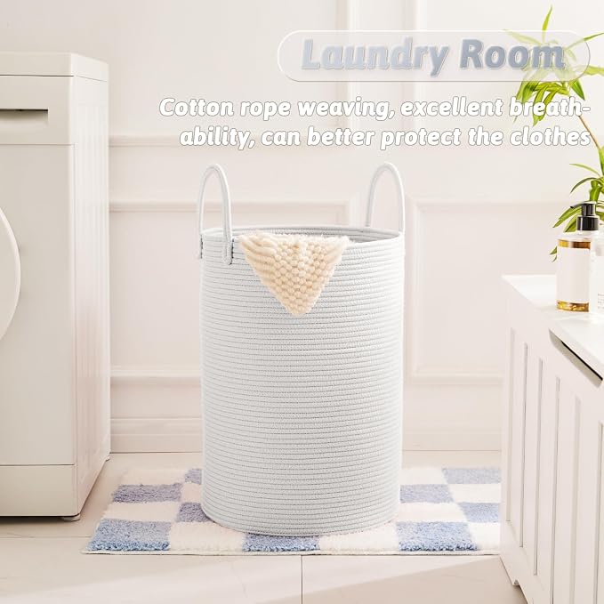 Artfeel Laundry Basket,Woven Cotton Rope Laundry Hamper,60L for Decorative Storage of Dirty Clothes,Toys and Blankets in Bathroom,Baby Room and Living Room