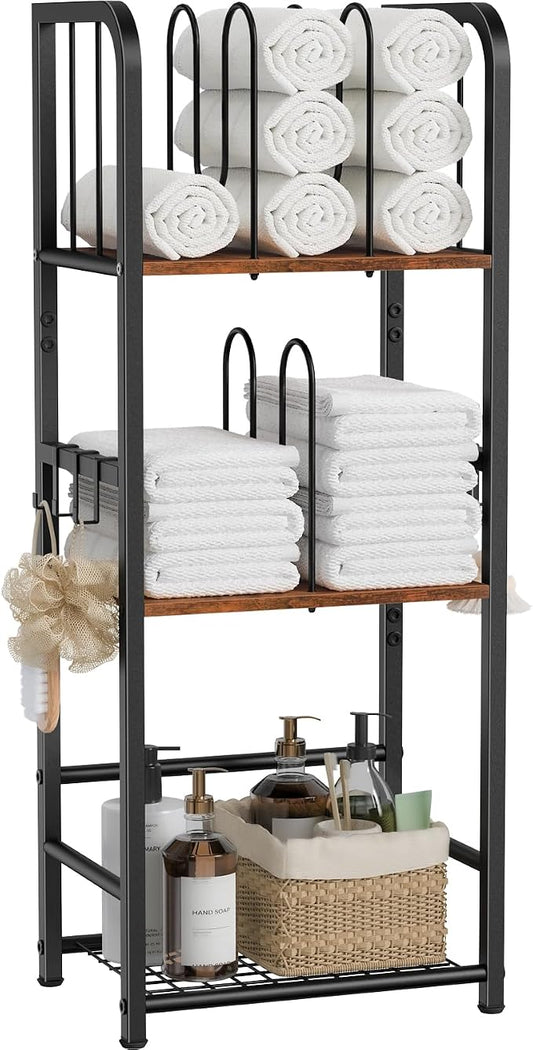Snughome Towel Rack Free Standing 3-Tier M-Shaped Detachable Dividers, Metal Towel Storage Shelf for Bathroom, Pool Towel Rack Holder, Space-Saving Storage Organizer, Modern Bath Towel Storage Holder