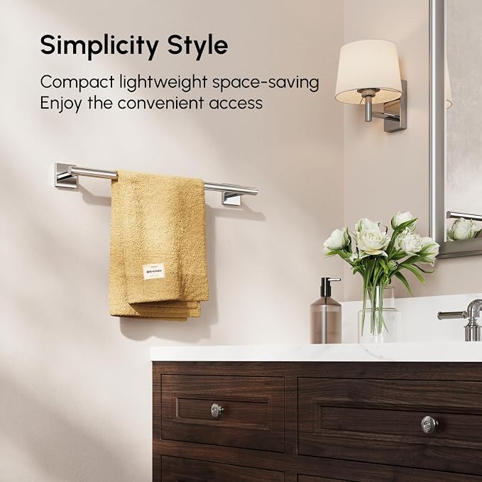 Polished Chrome Towel Bar, 18 Inch Towel Racks for Bathroom | Thicken 304 Stainless Steel Towel Holder with Square Base, Towel Rod Wall Mounted, Modern Home Decor (Total Length 20 Inch)