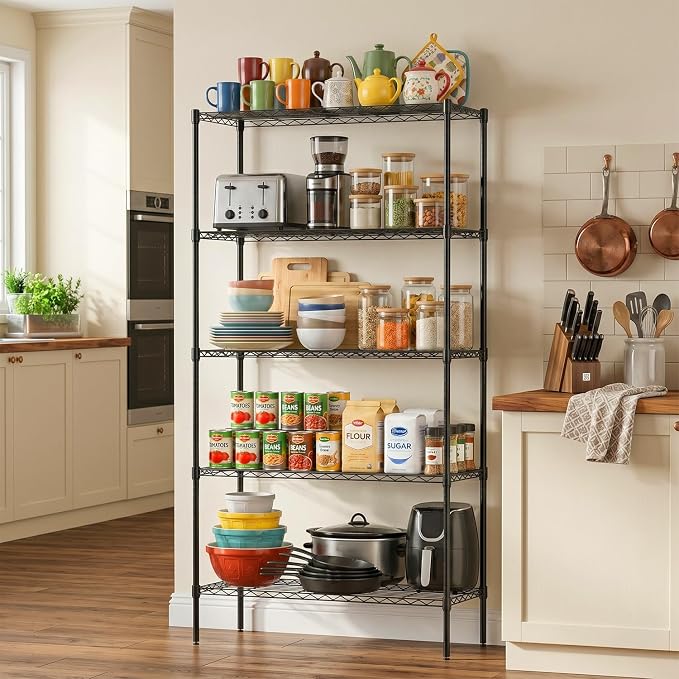 FDW | 5-Tier Wire Shelf | 36" x 14" x 72" | Black | Storage Shelves with Adjustable Racks, Holds upto 1250 lbs | Rust-Resistant, No-Tool Assembly | For Home, Garage