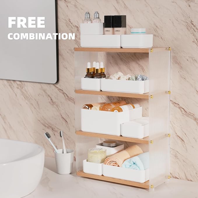 CHANCETSUI 11-Piece Stackable Drawer Organizer Set, Multi-size Desk Drawer Organizer Trays Vanity Storage Bins for Storing Makeup, Stationery, Utensils in Bathroom Dresser, Office and Kitchen