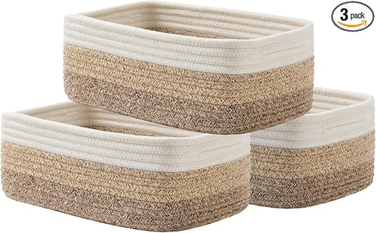 KALLAX Small Woven Storage Basket for Organizing, 12 x 8 x 4.5 inch, 3 Pack | Shelf baskets for closet organization, toy storage and home decor, Perfect as empty gift baskets for holidays, Gradient Brown