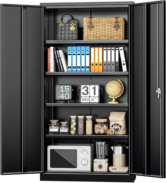 INTERGREAT Black Metal Storage Cabinet Doors, 72" Locking Steel Storage Cabinet with Shelves, Tall Metal Cabinet Lockable Steel Cabinets for Home Office, Garage