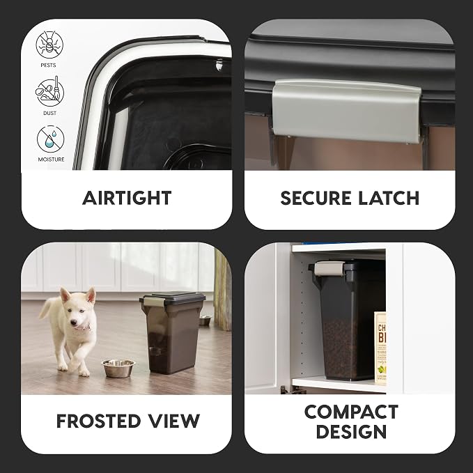 IRIS USA Dog Food Storage Container, Up to 13 lbs, Smoke, Made in USA | BPA-Free, Airtight Seal, Best for Cat Food, Bird Seed, Chicken Feed, Pet Toys, Treats, Pellets