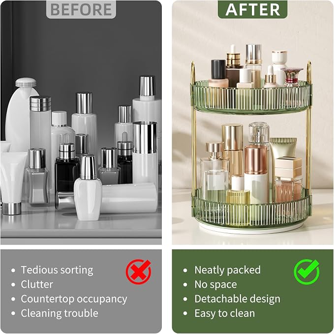 360° Rotating Makeup Organizer, Large Capacity Skincare & Cosmetics Storage | Skincare & Makeup Caddy, Bathroom Counter Organizer, Spinning Storage Tray for Perfume, Dresser, Bedroom, Vanity Countertop