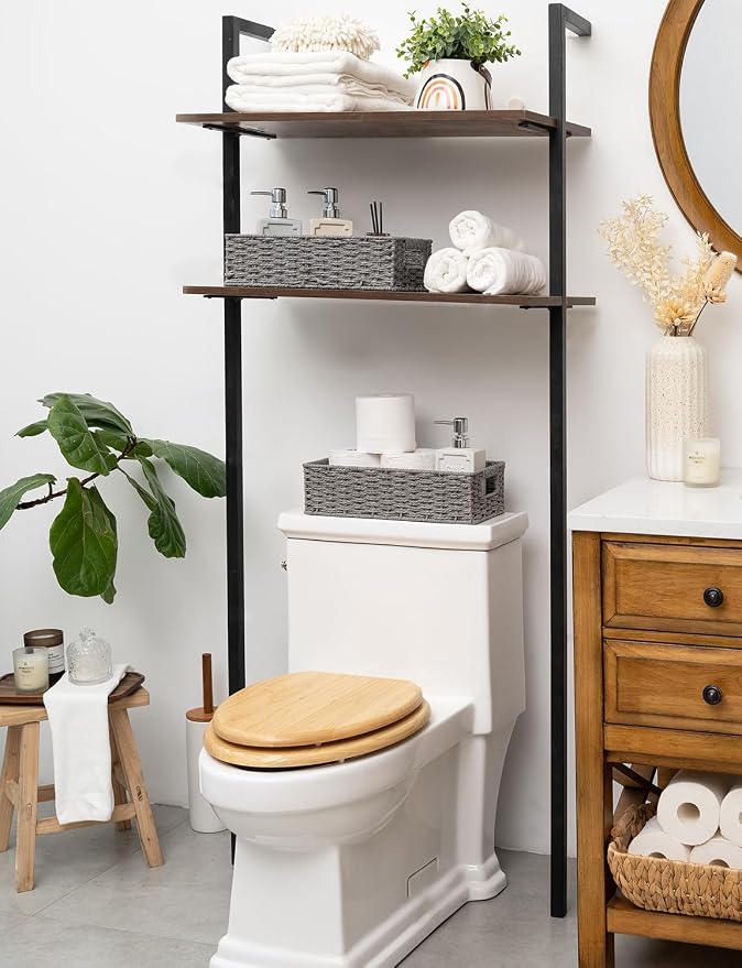 StorageWorks Toilet Tank Basket for Bathroom, Wicker Storage Baskets, Gray | Paper Rope Toilet Paper Baskets for Back of Toilet Tank Top, Bathroom Basket Organizer with Built-in Handles for Storage