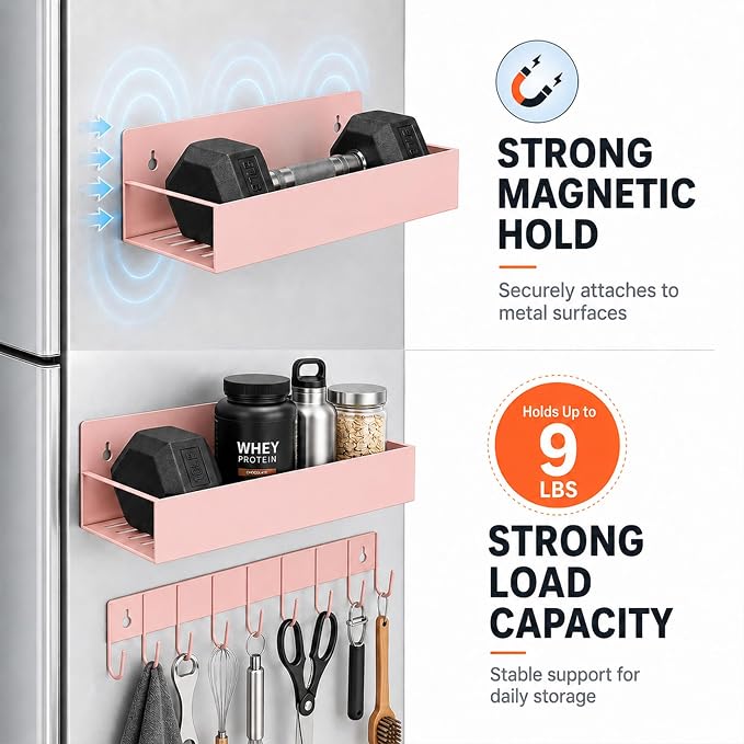 SMRCAD Metal Magnetic Spice Rack 4 Pack with Hook – Heavy-Duty | Iron construction, dust-resistant, fits condiment bottles, includes screws for optional wall mount
