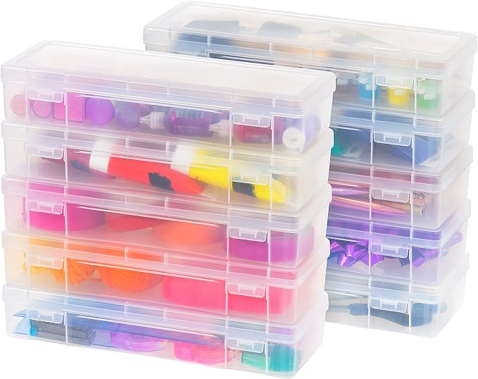 IRIS USA Clear Cases |Made in USA| Plastic Box Organizers (10-Pack)- Large | Bead Storage Organizing Containers with Snap Lid for Arts, Crafts, Ephemera, Stickers, & Dance Cheer