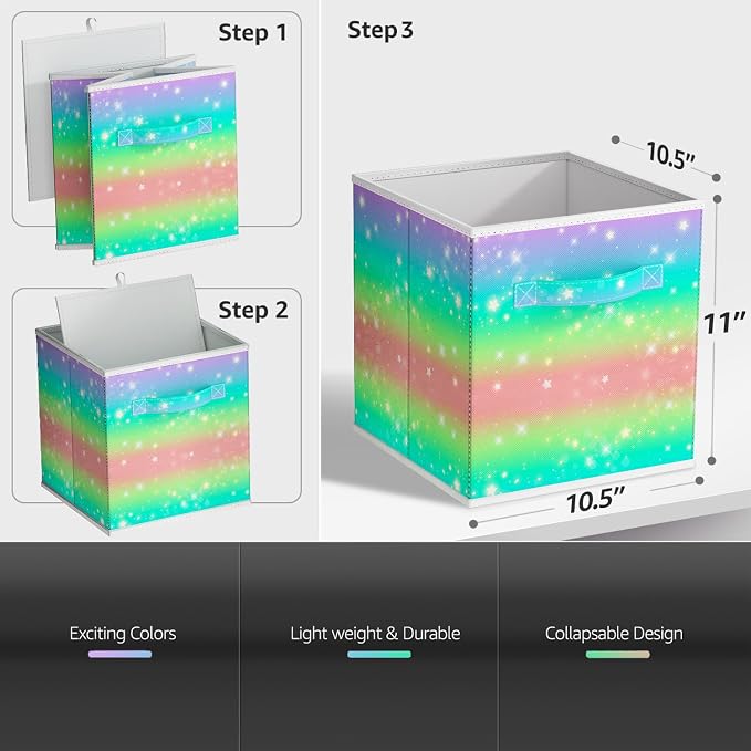 Sorbus Fabric Storage Cubes - 6 Foldable Tie Dye Storage Bins for Organizing Cubbies, Toy Box - Clothes Storage & Closet Organizer - 11 Inch Collapsible Cube Baskets for Shelves with Handle