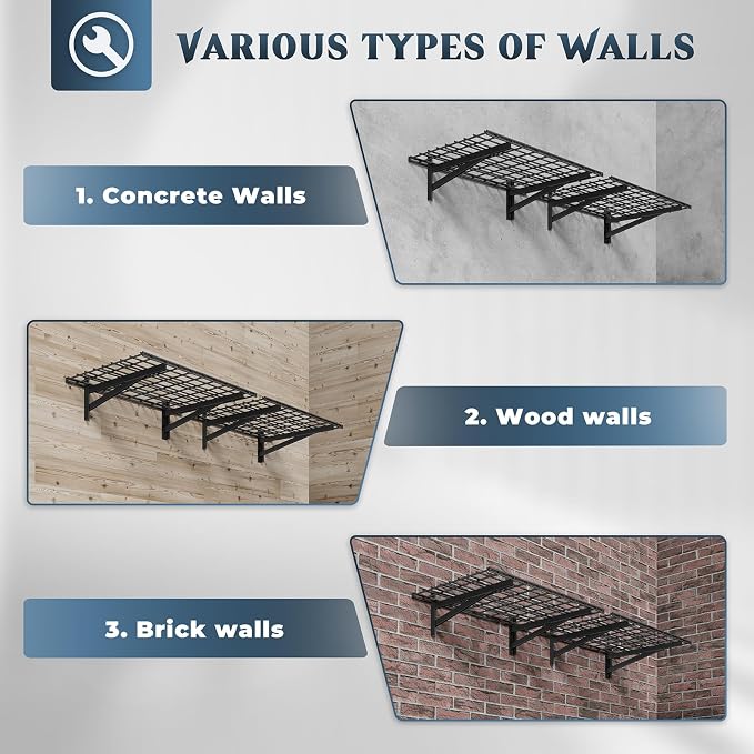 Jusgym 2 Pack Wall Mounted Garage Shelving, 2x3ft, 700lbs Integrated Grid | Wall Mounted Floating Design, 24"x72" Storage Rack, No Splice Seamless Structure, Rustproof Black Coating for Garage Workshop