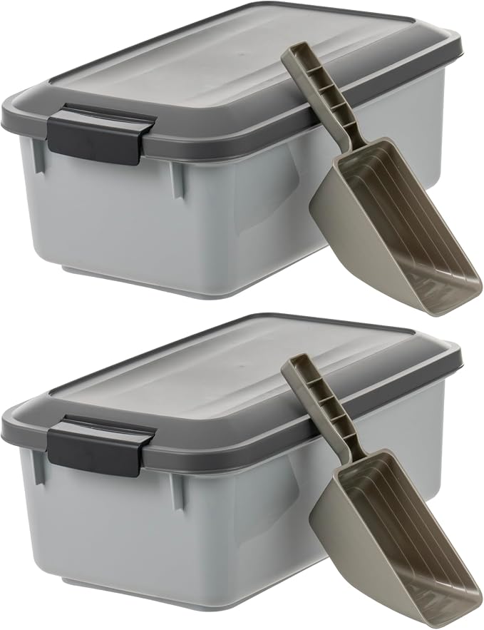 IRIS USA Dog Food Storage Container, 2-Pack, Up to 14 lbs, Gray | Made in the USA, Comes with 2-Cup Sccop, Stacklable, Airtight Seal, BPA-Free, Bird Seed, Cat food, Treats, Keeps Kibble Fresh