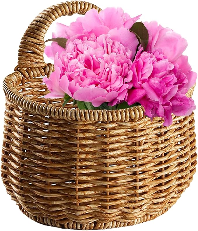 2 Wall Hanging Baskets Storage Basket Organizer For Flowers,Plants,Woven Baskets For Kitchen Bedroom Living Room Home Décor,Portable Wall Hanging Flower Basket Organizer Fruit Vegetable Rattan Box
