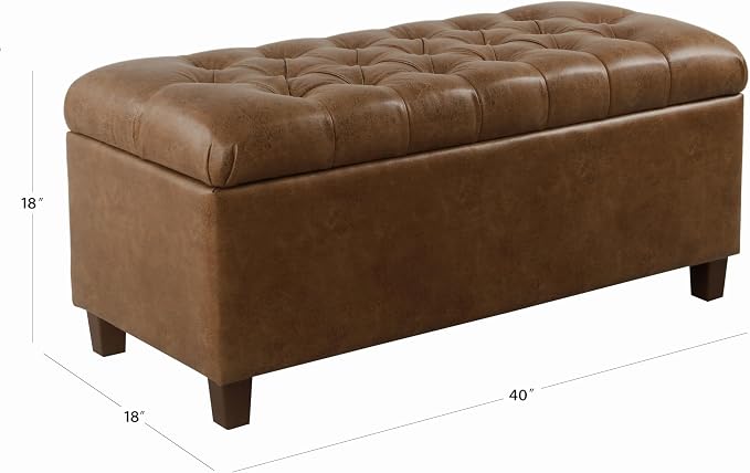 HomePop 40" Button Tufted Storage Bench - Distressed Brown Faux Leather