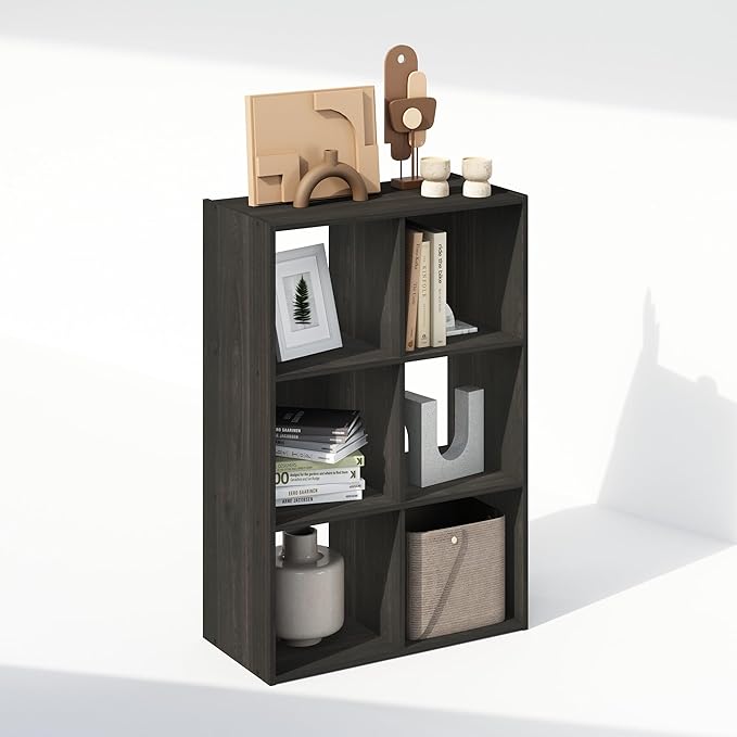 Furinno PELLI Book Shelf, 6-Cube Bookshelf, Cube Storage Organizer Bookcase, 11.7 x 23.7 x 35.4, for Living Room, Bedroom, Home Office, Espresso