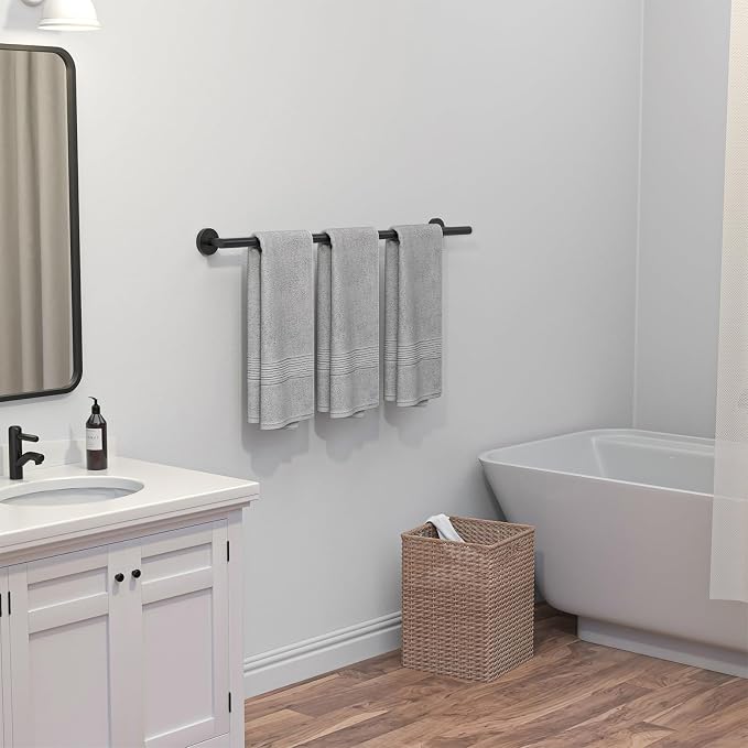 USHOWER Matte Black Bath Towel Bar, 30-Inch Towel Racks for Bathroom | Thicken SUS304 Stainless Steel Towel Rod, Towel Holder Wall-Mounted, Modern Home Decor (Total Length 32-Inch)