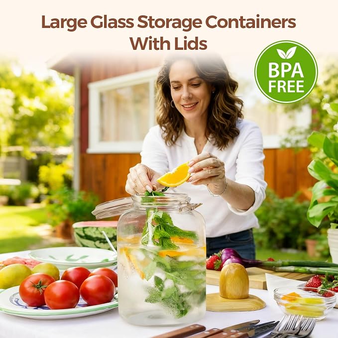 ComSaf Square Glass Jars with Airtight Lid 1.3 Gallon 2 Pack Large Canister | Flour sugar rice, Kombucha pickling, Pantry organization, Bulk storage, Pickling fermenting, Cabinet organization, Snacks