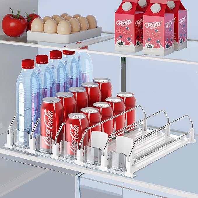 IBORING Drink Organizer for Fridge,Holds up to 25 Cans | Self Pushing Fridge Drink Organizer,Automatic Drink Dispenser for Fridge,Idea for fridge organizers and storage