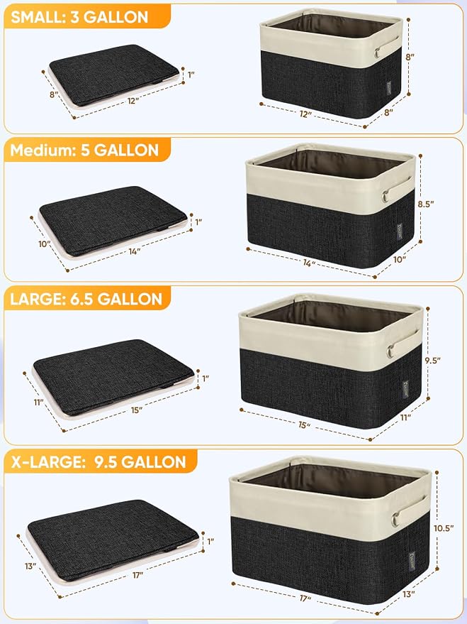 BALEINE 1 Pack Fabric Closet Storage Bins for Shelves, Linen Closet Organizers and Storage, Decorative Baskets for Organizing, Shelf, Clothes, Home, Office (Black, 14''x10''x8.5'')