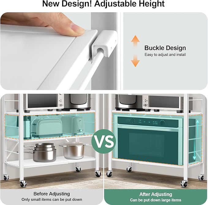 Himix 5-Tier Foldable Storage Shelves with Wheels Expandable Kitchen White