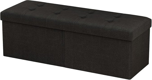 31.5 Inch Foldable Storage Ottoman Bench for Bedroom, Black | Foldable Footstool, Multi-Functional Foot Rest, End of Bed Bench, Large Hidden Storage Space, Storage Chest For Living Room