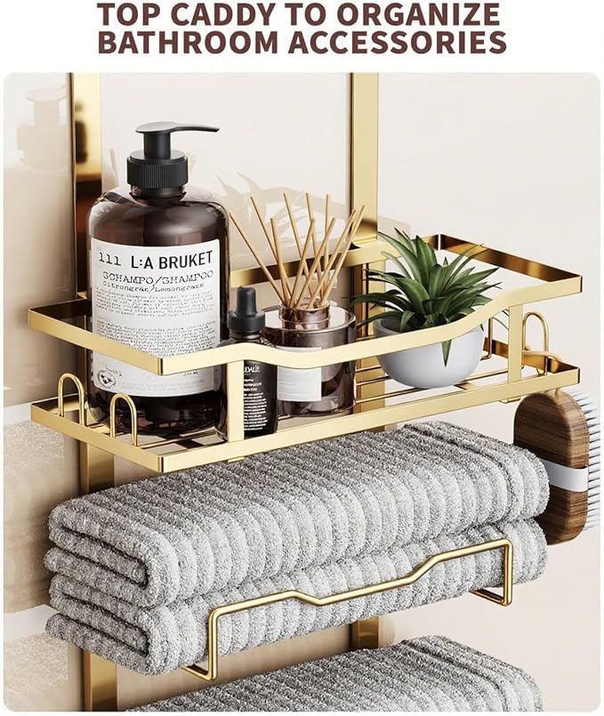 Aetyord Hanging Towel Racks for Bathroom Storage | 8-Tier Over The Door Bath Towel Storage Organizer with Metal Shelf Basket for Small Bathrooms RV Camper Gold