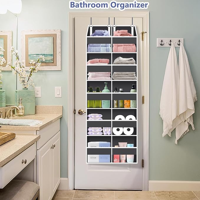 UVIAHOMI 2 Pack - Over The Door Organizer 5 Tiers, Extra Large Behind Door Storage of 10 Big Front & 10 Mesh Pockets, 80lb Weight Capacity, Hanging Doors Storage for Closet Bedroom Nursery, Dark Gray