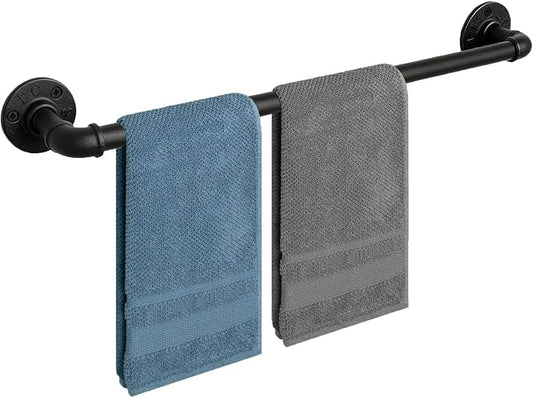 Industrial Pipe Towel Rack Towel Bar, Heavy Duty Wall Mounted Rustic Farmhouse Bath Towel Holder for Bathroom (Black, 28 inch)