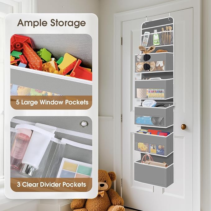 1Pack Over The Door Organizer Large Capacity Hanging Storage Room Organizer | 40 lb Capacity, Ultra-Sturdy, Detachable, Mesh Design with Clear Window, Space-Saving Organizer for Pantry, Nursery & Closet