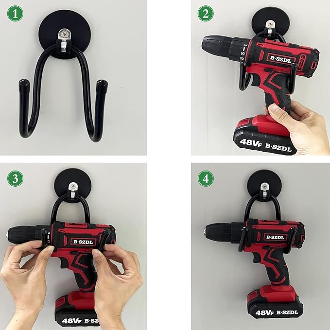 4 Pack Strong Garage Magnetic Hooks, Power Tool Organizer Rack, Heavy Duty Storage Utility Magnet Hooks for Power Drill,Garden Tools, Hose,Pegboard,Garage, Workshop for Indoor & Outdoor Hanging