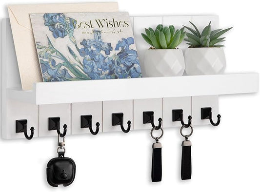 Key Holder for Wall, Decorative Key Holder with Shelf, Key and Mail Holder Wall Mount, Farmhouse Decor with 7 Key Hooks for Keys, Coats, ect.