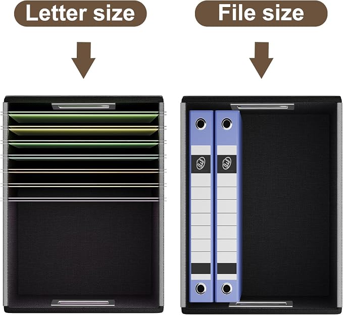 File Organizer Box with Lids, Collapsible File Folder Organizer | File Box with Plastic Slides for Document, Filing Bin for Letter Size Hanging File Folders (1 Pack, Dark Brown, Leather)