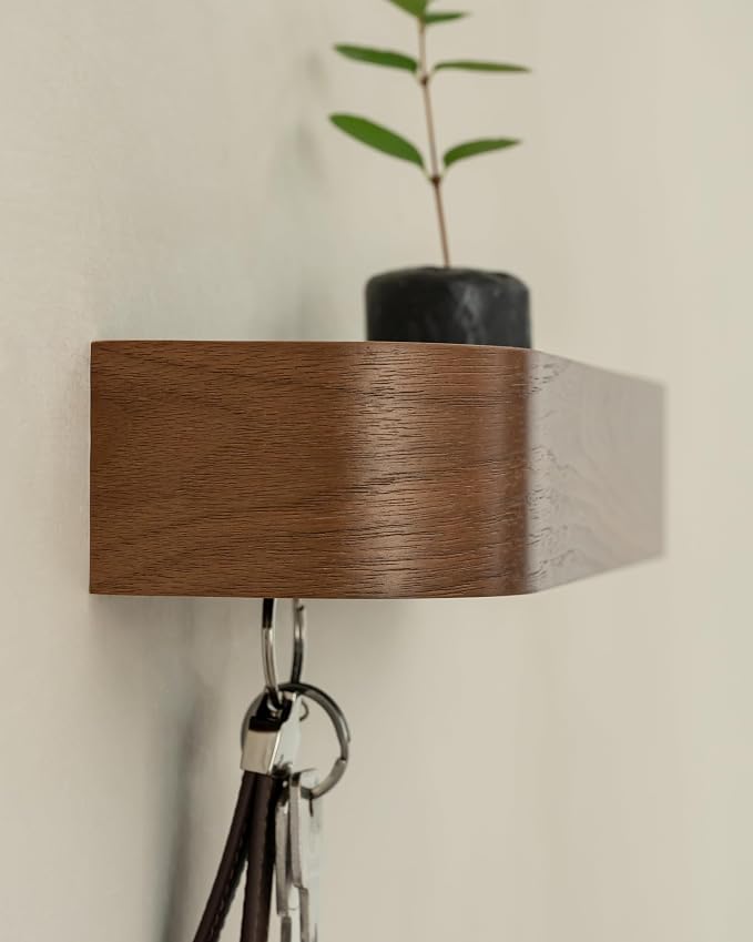Kazai. Key Holder 'Toke' | Minimalist Key Hook Design from Berlin | Modern Key Holder Wall Mount with Wooden Shelf | Key Rack for Wall as Entryway Organizer | Walnut