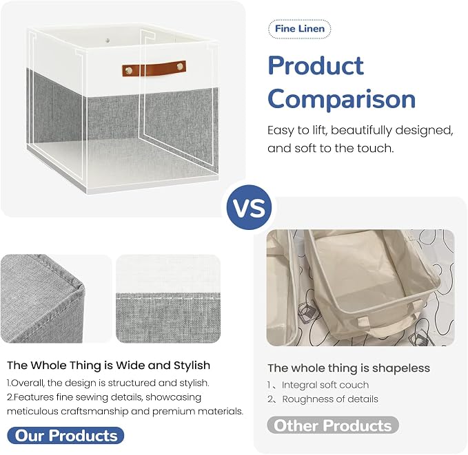 Patvingot 13-Inch Linen Storage Cubes with Labels and PU Handles,6 Pack | Roomy storage for blankets, sweaters and towels, reinforced bottom, contents stay easy to identify, folds flat when empty