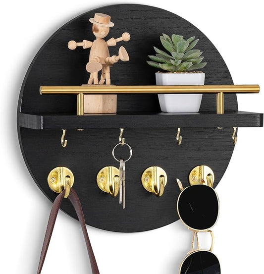 dreampossible Key Holder Wall Mount - 10.2 Inch Decorative Key Rack and Mail Organizer with 8 Key Hooks - Wooden Key Hanger with Shelf for Wall and Home Decor