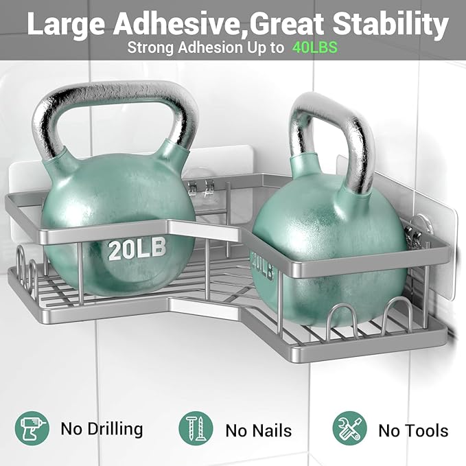 AKTECKE Corner Shower Caddy Bathroom Organizer: Adhesive Shower Rack Bathtub Shelves - 3Pack No Drilling Shower Shelf - Stainless Steel Rustproof Bath Tub Organizer