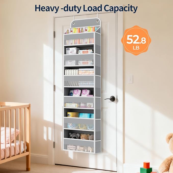 Yecaye 6 Tier Over the Door Organizer, 52.8lbs Capacity Door Organizer Hanging with 12 Mesh Pockets, Behind the Door Storage for Closet Baby Nursery Bathroom Bedroom,and Dorm,1Pc