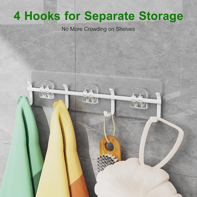 Adhesive Shower Caddy Shower Shelves Bathroom Organizer and Storage | 6 Pack，Rustproof，No Drilling，with Soap Holder，Clear，Acrylic， Large Capacity，Removable and Reusable，Plastics，Wall-Mounted