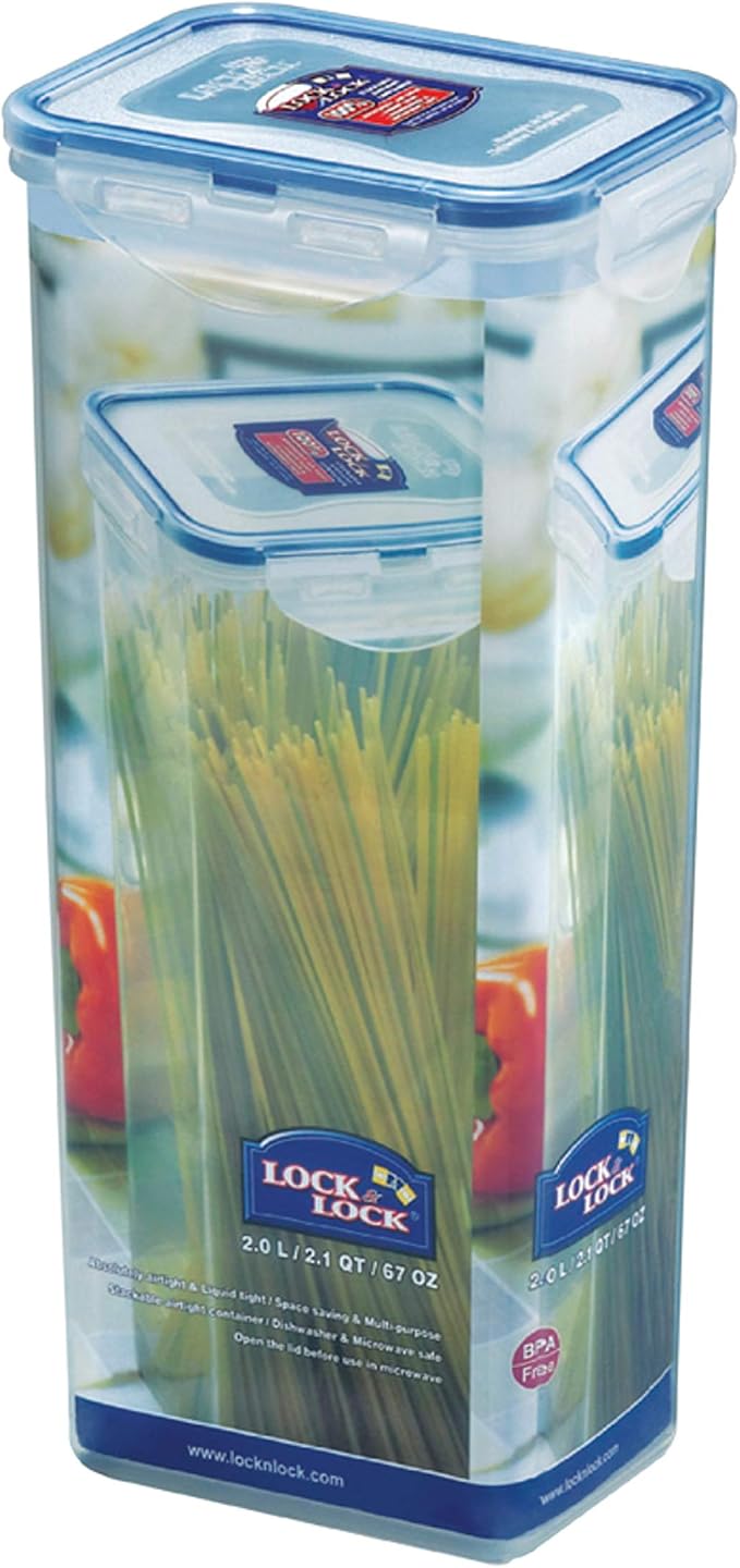 LocknLock Easy Essentials Pantry Airtight Rectangular Tall Food Storage Container, Pasta Box 68-oz/ 8.5-cup (Pack of 2)