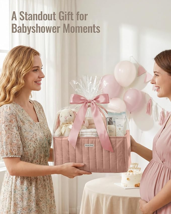 Blissful Diary Baby Diaper Caddy Organizer, Stylish Storage Basket for Newborn Essentials and Diaper Station, Gift for Baby Shower and Registry Must-Have, Blush Pink