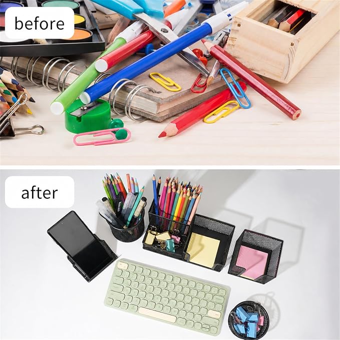 Desk Organizer for Office, 6 Pieces Mesh Desk Multi-functional Storage Set Office Supplies Accessories (Black)