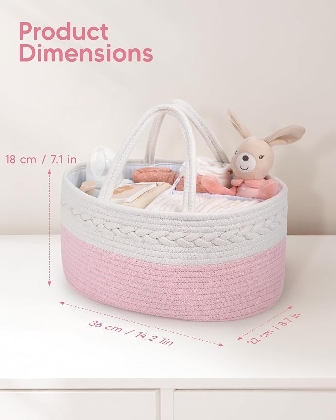 Maliton Diaper Caddy for Baby Girl-Cotton Rope Diaper Caddy, Diaper Organizer for Changing Table, Portable Baby Basket for Storage Baby Stuff, Newborn boy girl baby essentials Registry Items