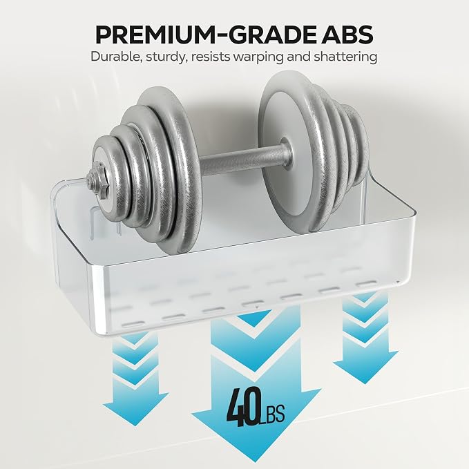 Nieifi Adhesive Shower Shelves, Clear, 4 Pieces | Rustproof ABS, Large Capacity, Removable Design, Easy-Clean, No Drilling Shower Organizer for Bathroom Storage & Home Decor