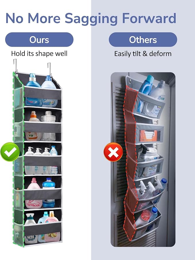 ULG 1 Pack Over Door Organizer with 5 Large and 10 Mesh Side Pockets, 44 lbs Weight Capacity Hanging Storage with Clear Window Kids Toys, Shoes, Diapers, Dark Grey, 5 Layers