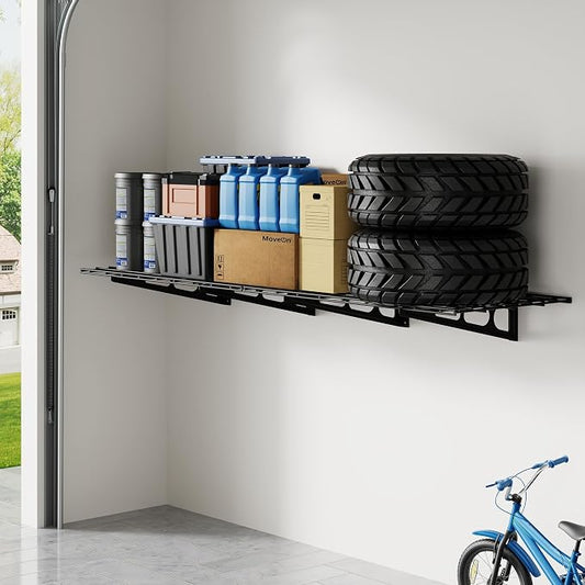 FLEXIMOUNTS 1-Pack 2x6ft Garage Shelving Wall-Mounted Storage Rack, Black | Heavy-Duty Wall Shelving, Holds Up to 400 lbs, Garage Storage Shelving for Organization & Storage Bins, Classic Series