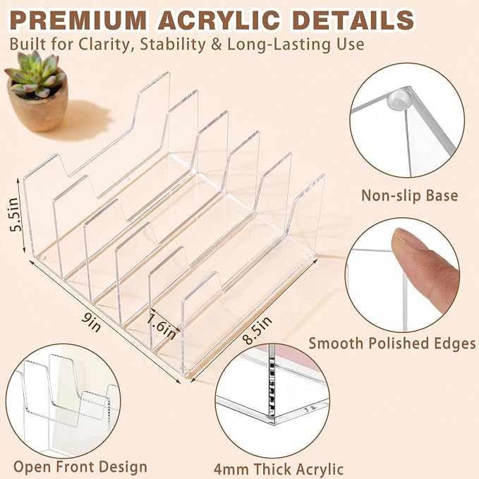 2 Pack 5 Section Clear Acrylic Desktop File Organizer Vertical File Sorter 4mm Thick, Large Capacity Upright Magazine Organizer, Book Paper, Notebooks, Envelopes, Mail Holder