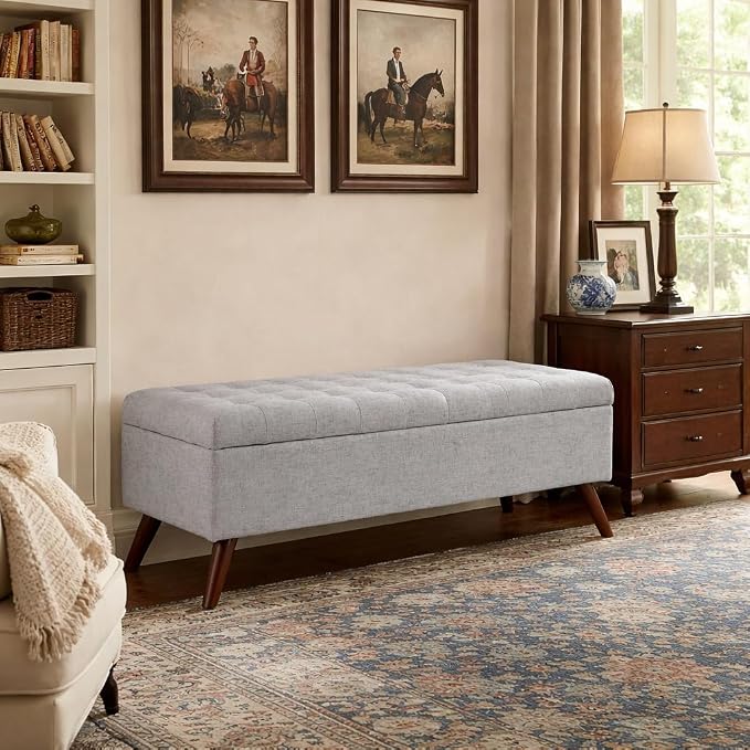 HomePop 48" Modern Tufted Storage Bench - Gray Woven