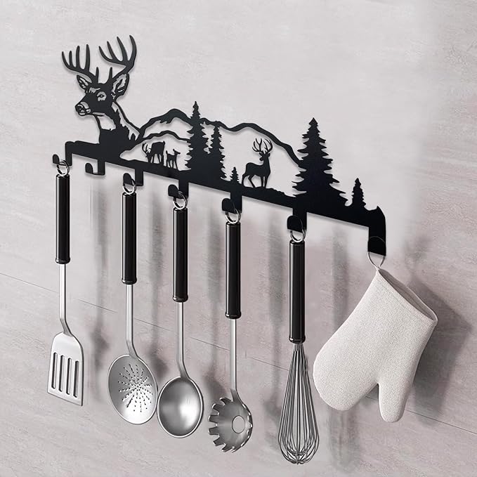 Key Holder for Wall Decorative, Metal Key Holder, Key Organizer for Wall Mount, Hanging Key Rack with 7 Hooks, Key Hooks for Hallway Entryway Office Kitchen Farmhouse (Deer)